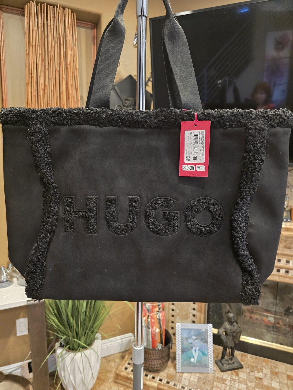 HUGO Black Shearling Trim Tote Bag, NWT